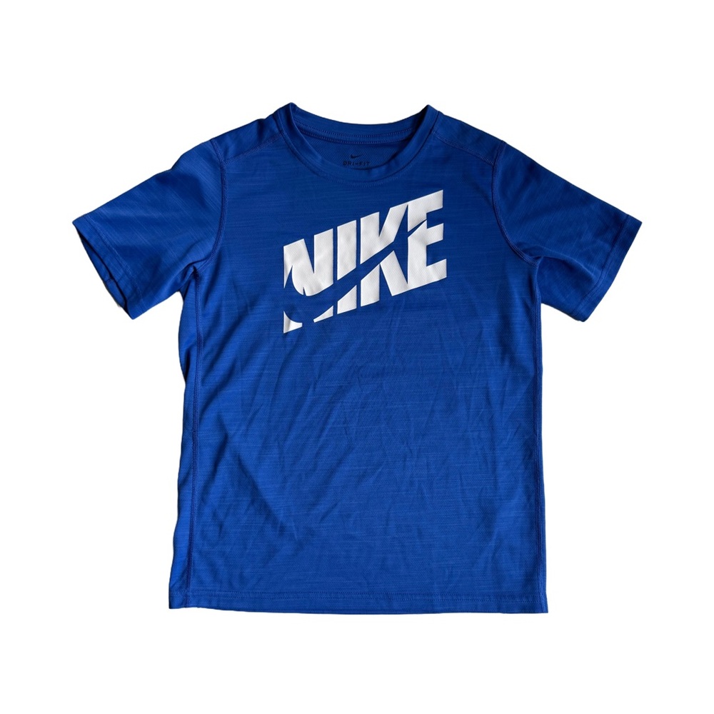 Nike Blue Short Sleeve Tee with White Logo Boys Size Large